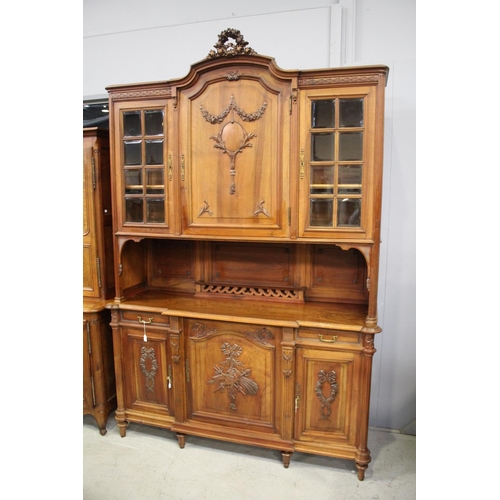 509 - Good quality antique French Louis XVI style carved figured walnut two height buffet, approx 260cm H ... 