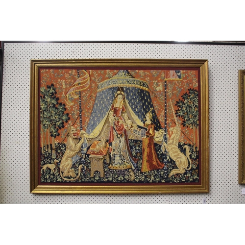 520 - Framed needlework of The Lion and Unicorn, approx 80cm x 109cm