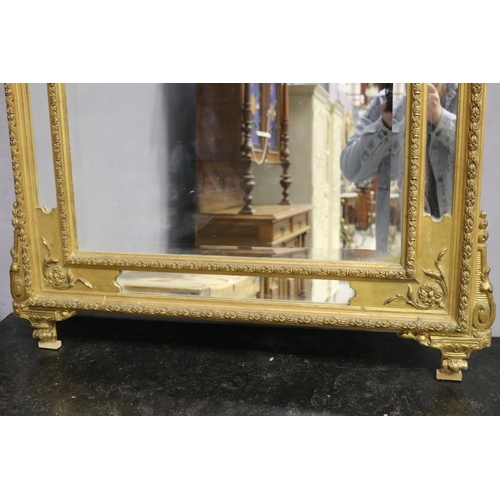 523 - Antique French gilt surround salon mirror, with elaborate urn crest, approx 176cm H x 98cm W