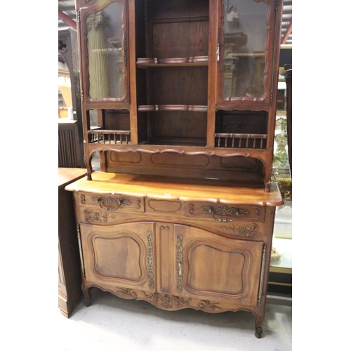 133 - Antique French Louis XV style buffet, in walnut and oak, two door glazed top, with spindle open disp... 