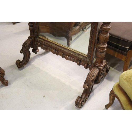 369 - Antique 19th century French well carved oak cheval mirror, approx 141cm x 81cm