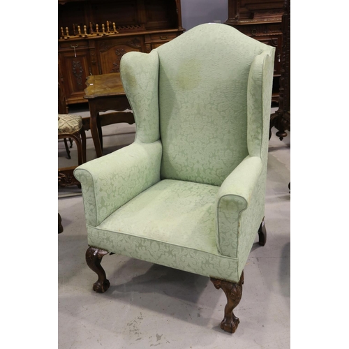 507 - Good English Chippendale revival upholstered wing armchair