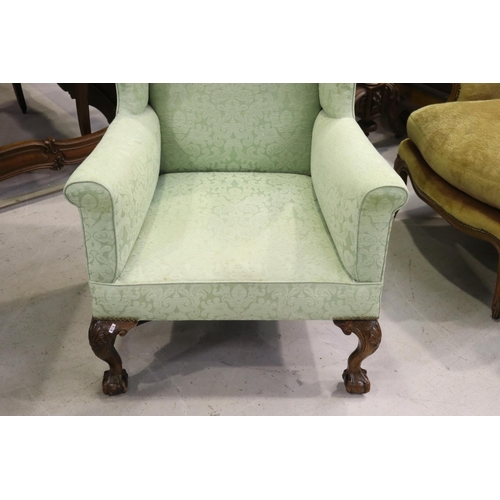 507 - Good English Chippendale revival upholstered wing armchair