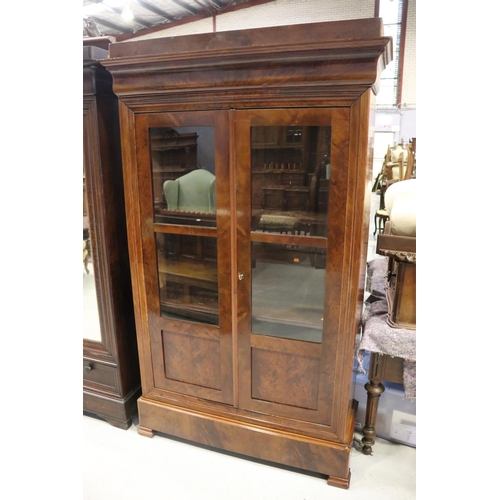510 - Antique French figured mahogany bookcase, approx 208cm H x 126cm W x 44cm D