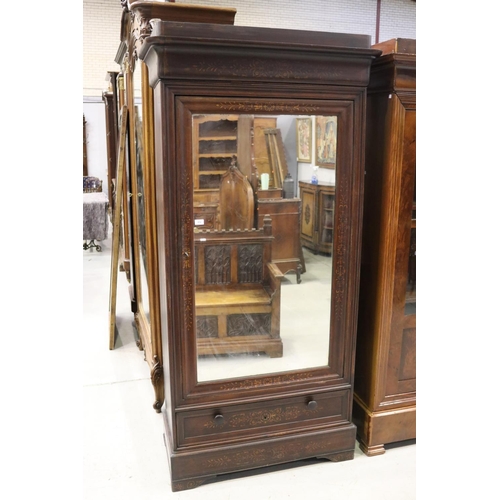512 - Antique French Louis Philippe single door armoire with inlaid decoration, approx 206cm H x 102cm W x... 