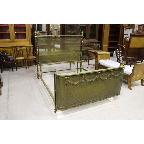178 - Impressive antique French brass frame bed, with brass lattice ends, the foot with applied swags of f... 