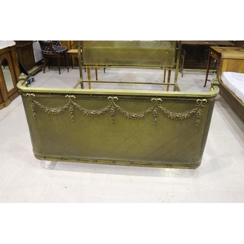 178 - Impressive antique French brass frame bed, with brass lattice ends, the foot with applied swags of f... 