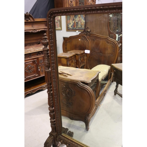 369 - Antique 19th century French well carved oak cheval mirror, approx 141cm x 81cm