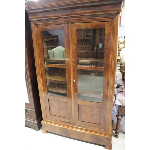 510 - Antique French figured mahogany bookcase, approx 208cm H x 126cm W x 44cm D