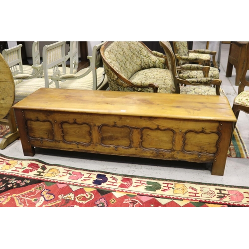 522 - Antique French Cherrywood long five panel coffer, with brass studded decoration approx 176cm L x 50c... 