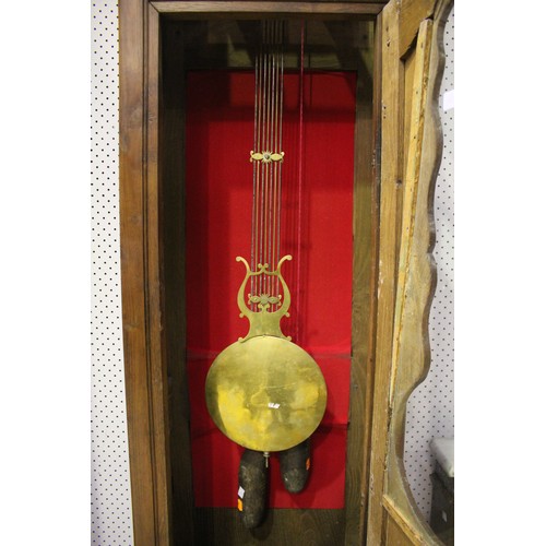 508 - Antique French longcase clock, unknown working condition, has pendulum and weights, no key, approx 2... 