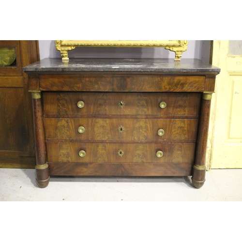 489 - Antique French Empire revival chest of drawers / commode with marble top, approx 86cm H x 122 cm W x... 