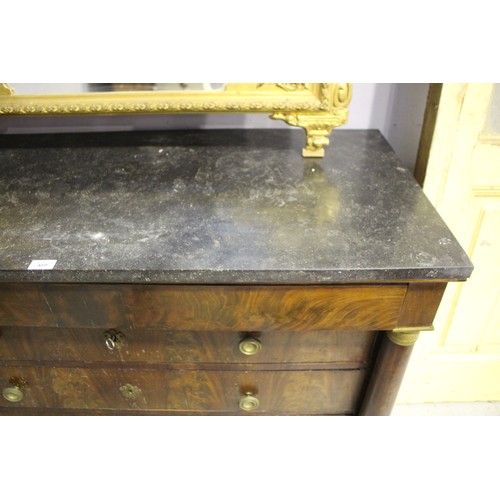 489 - Antique French Empire revival chest of drawers / commode with marble top, approx 86cm H x 122 cm W x... 