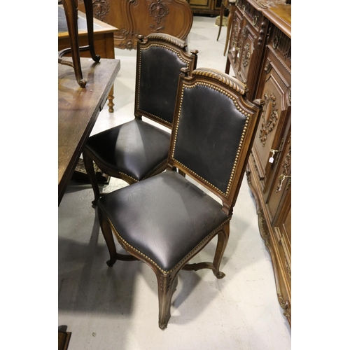 187 - Set of eight antique French Louis XV style chairs, with black studded upholstery (8)