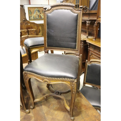 187 - Set of eight antique French Louis XV style chairs, with black studded upholstery (8)