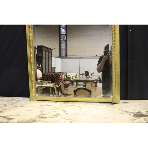 1085 - Antique French gilt surround stepped arched top salon mirror, with floral wreath crest, approx 164cm... 