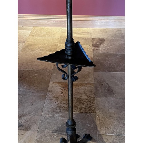 1112 - Pair of antique wrought iron Renaissance revival adjustable height pickets. Griffin head arm holding... 
