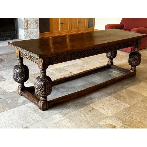 1132 - Impressive Period revival large carved oak baluster leg refectory table. Constructed with old elemen... 