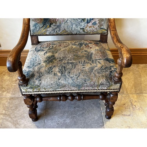 1143 - Antique French tapestry high back armchair, Ex Braesyde Bowral