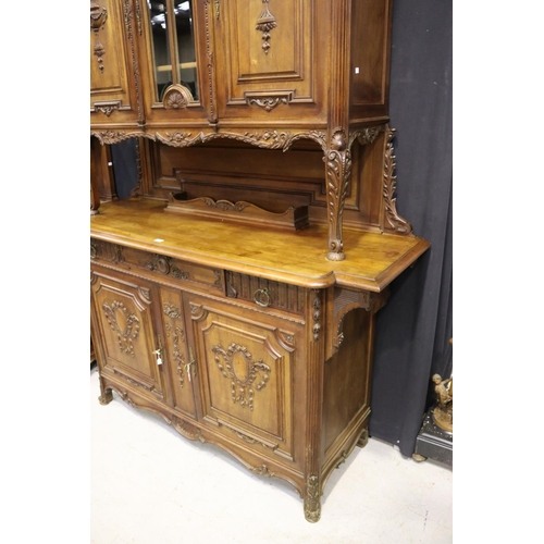 184 - Antique French Louis XV style two height buffet, glazed central display section to the top, approx 2... 