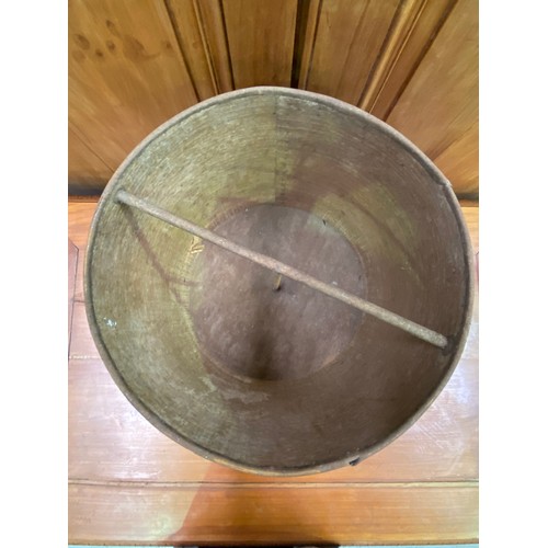 1012 - Antique French wooden and metal strapped grain measure, approx 35cm H x 34cm Dia