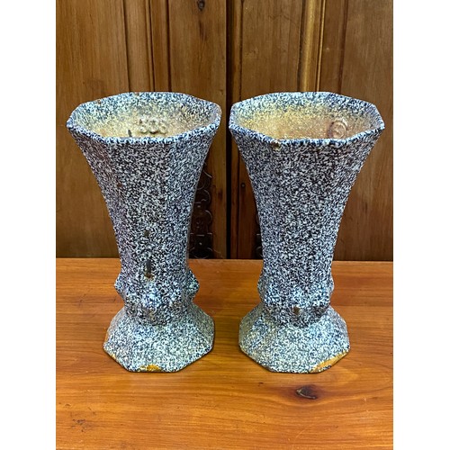 1015 - Pair of Art Deco speckle enamel cast iron vases, each approx 23cm H (2)