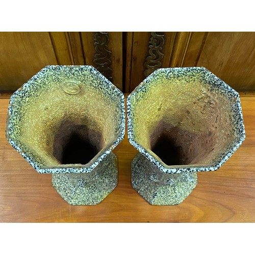 1015 - Pair of Art Deco speckle enamel cast iron vases, each approx 23cm H (2)