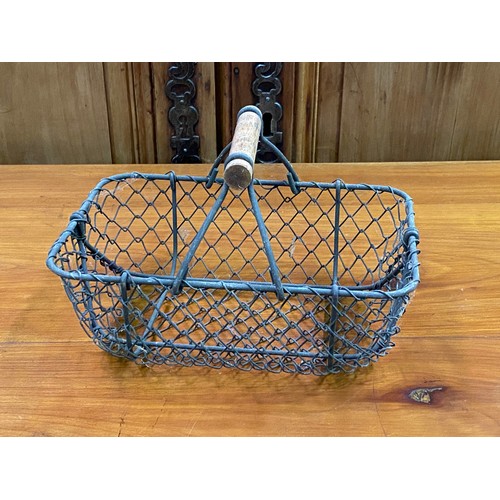 1028 - Small French wire work basket, approx 14cm H including handle x 22cm W x 15cm D