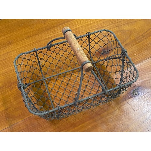 1028 - Small French wire work basket, approx 14cm H including handle x 22cm W x 15cm D