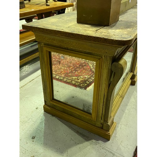 165 - French slab top shop counter, with later mirrored panelled to the sides and front, single drawer & s... 