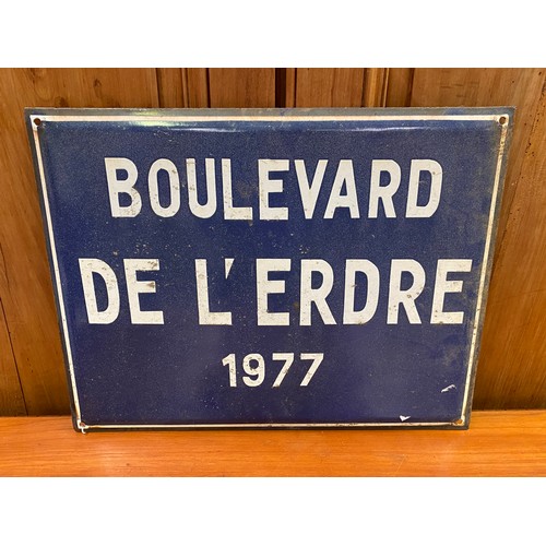 1049 - Vintage French enamel sign Boulevard De L'Erdre 1977, approx 34cm x 45cm