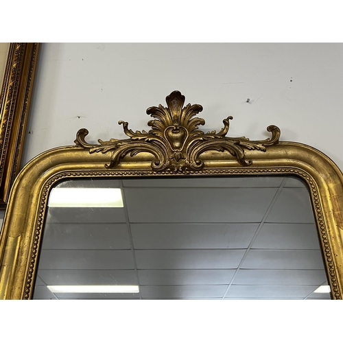 1060 - Antique French gilt surround mirror, arched central floral crest, approx 131cm H x 83cm W