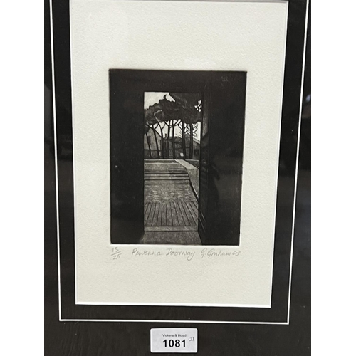 1081 - G Graham, etchings, Titled Passageway Siena, 3/25, Ravenna Doorway 15/25, both signed and dated lowe... 