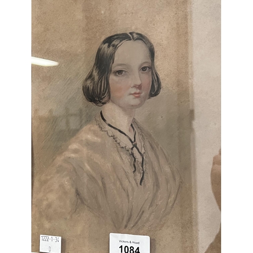 1084 - Antique 19th century portrait of a lady, watercolour on paper, approx 25.5 cm x 20 cm