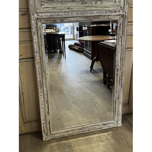 1086 - French Louis XVI revival distressed painted trumeau mirror, approx 180cm H x 94cm W
