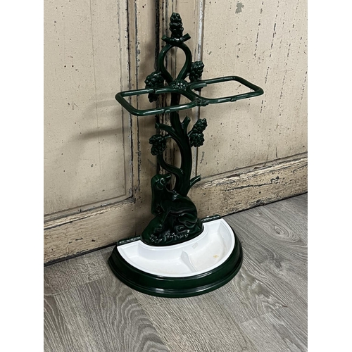 1098 - French Green enamel iron umbrella stand, approx 65cm x 40cm W x 20cm D