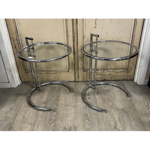 1114 - Pair of Eileen Gray style side tables, each approx 63cm H x 51cm Dia (2)