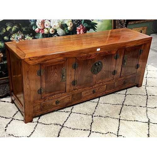 1117 - Good quality Chinese elm four door low sideboard, ex Orient House, approx 66cm H x 151.5cm x 43.5cm ... 