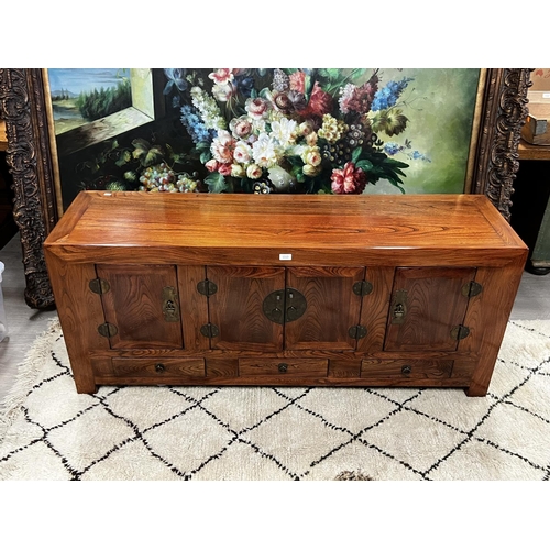 1117 - Good quality Chinese elm four door low sideboard, ex Orient House, approx 66cm H x 151.5cm x 43.5cm ... 