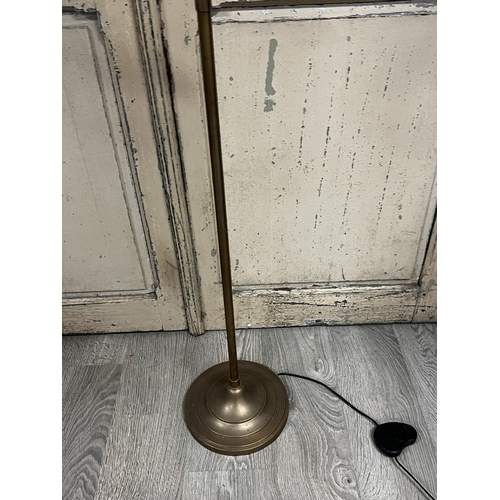 1127 - Good quality modern brass adjustable and weight arm reading lamp, shell form shade, approx 157cm H