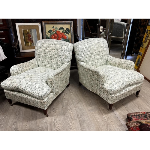 1291 - Pair of Howard Chairs Ltd Titchfield model Lounge arm chairs, with original printed green upholstery... 