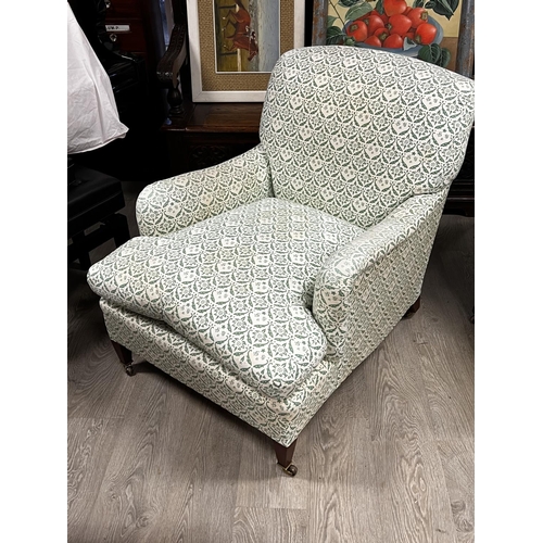 1291 - Pair of Howard Chairs Ltd Titchfield model Lounge arm chairs, with original printed green upholstery... 