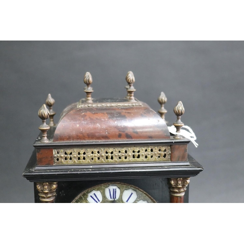 1292 - Antique French Napoleon III mantle clock, pagoda shape top, mounted with flaming urn finials, Roman ... 