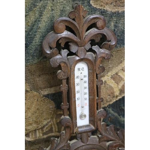 1056 - Antique French carved wood barometer, approx 56cm H