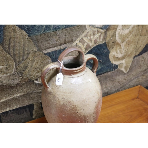 1053 - Antique French earthenware oil pot, approx 39cm H
