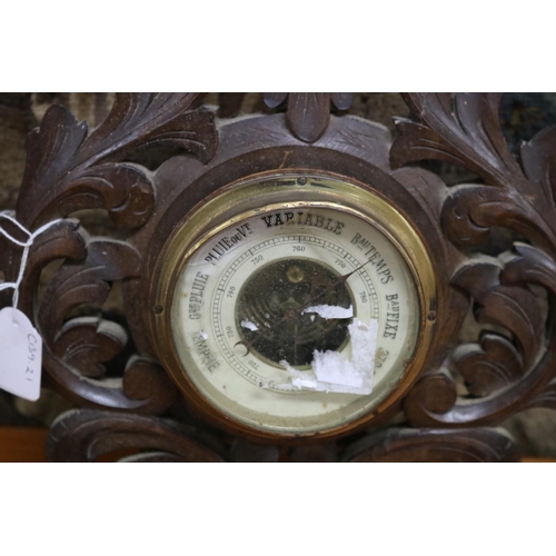 1056 - Antique French carved wood barometer, approx 56cm H