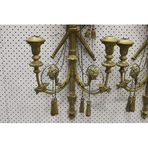 1354 - Pair of antique French giltwood eagle & torche wall lamps, each approx 98cm H x 37cm W (2)