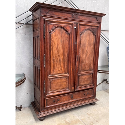 1366 - Antique French walnut late 18th / early 19th century two door armoire, with single long drawer below... 