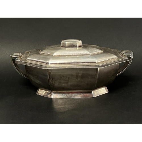 1304 - French Art Deco lidded tureen, stamped marks unclear, approx 14cm H x 30.5cm W x 20cm D