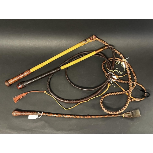1311 - Two braided leather stockman's whips and a braided leather riding crop (3)